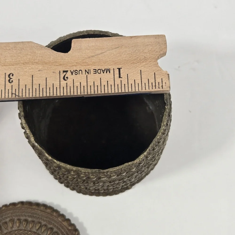 Vintage India Brass Trinket Box Small Beaded Lidded Jewelry Container 3in